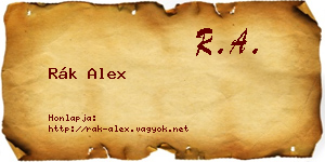 Rák Alex névjegykártya